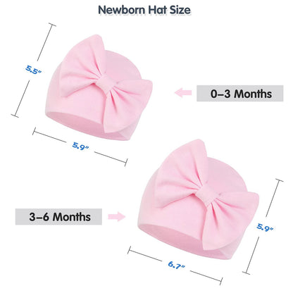 Infant Hat and Mitten Set Beanie Bow Baby Caps Newborn Caps with No Scratch Mittens Set Pink& White& Purple 0-6 Months