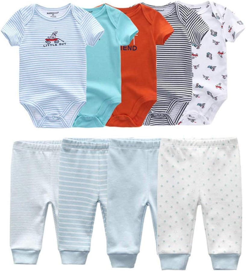 Baby Layette Set Baby Boys' 9-Piece Bodysuits Pants Set Toddler Girl Boy Unisex Baby Gift Sets